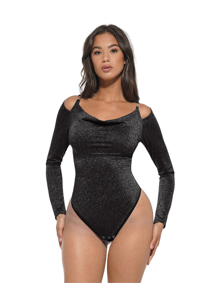 Glitter Long Sleeve Thong Bodysuit